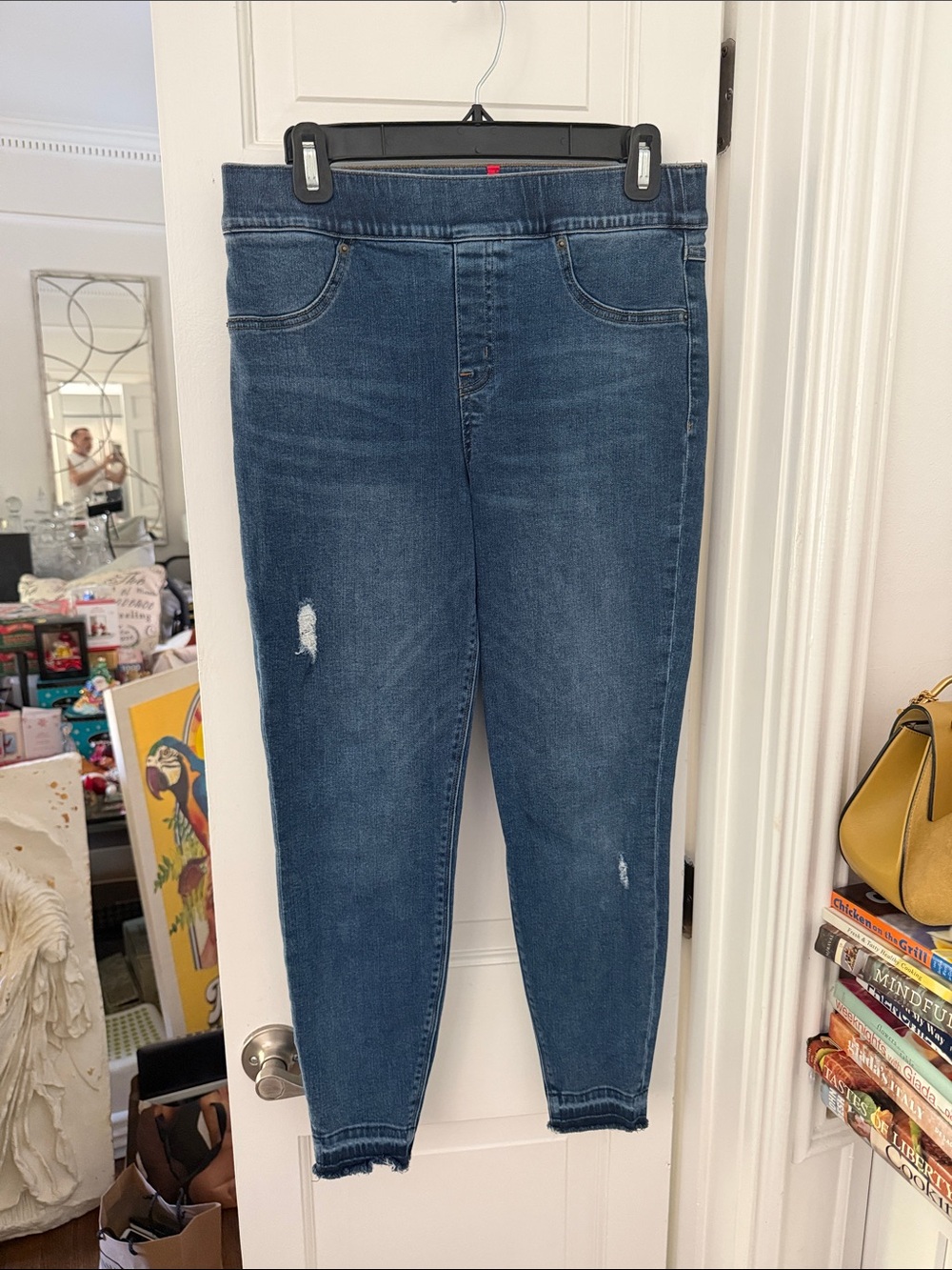 SPANX Dark Blue Stretch Distressed High Rise Skinny Jeans